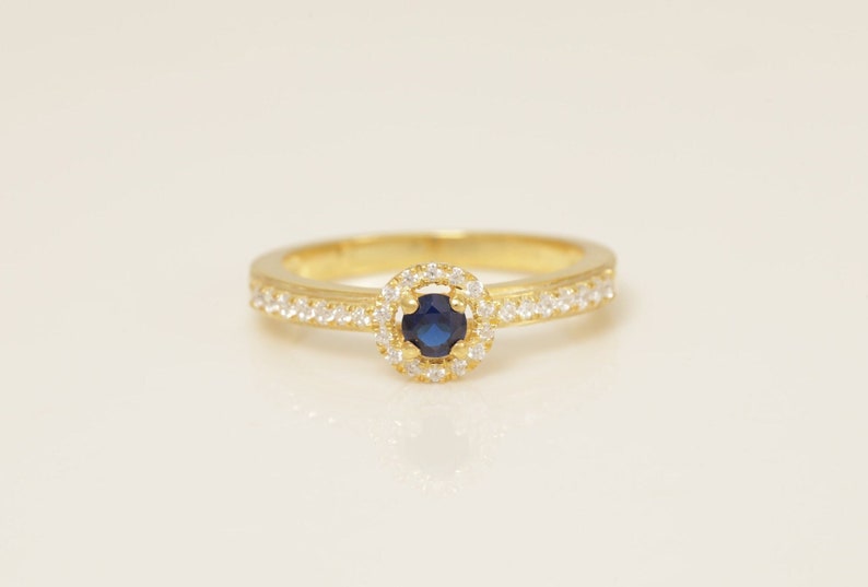 Diamond Halo Blue Sapphire Engagement Ring, Blue Sapphire Wedding Ring, September Birthstone Ring, Promise Ring